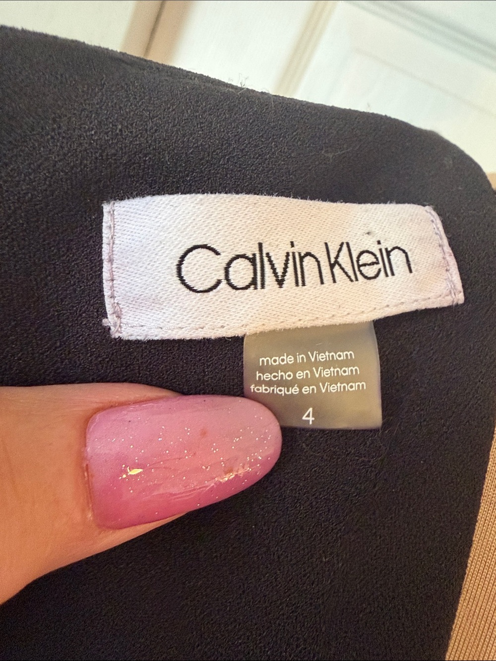 Calvin Klein Black 3/4 sleeve sheath dress with pearl accents on sleeves size 4 - Picture 6 of 6